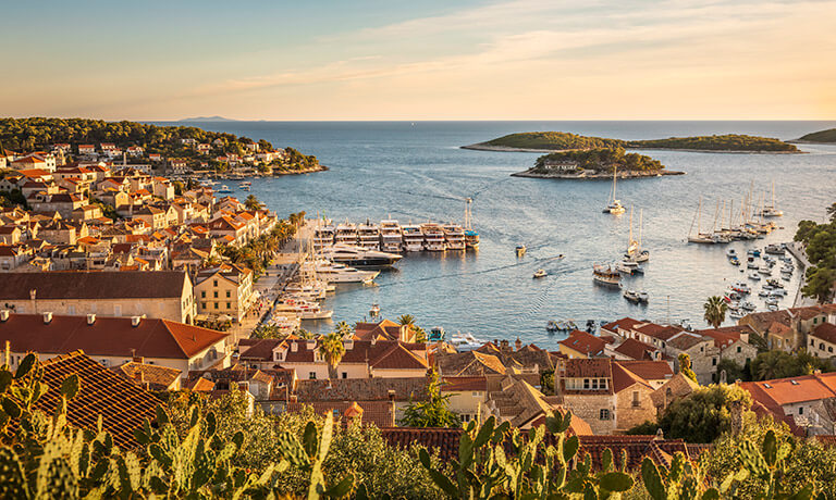 a body of water with boats and buildings around it