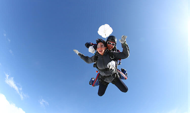 two people skydiving