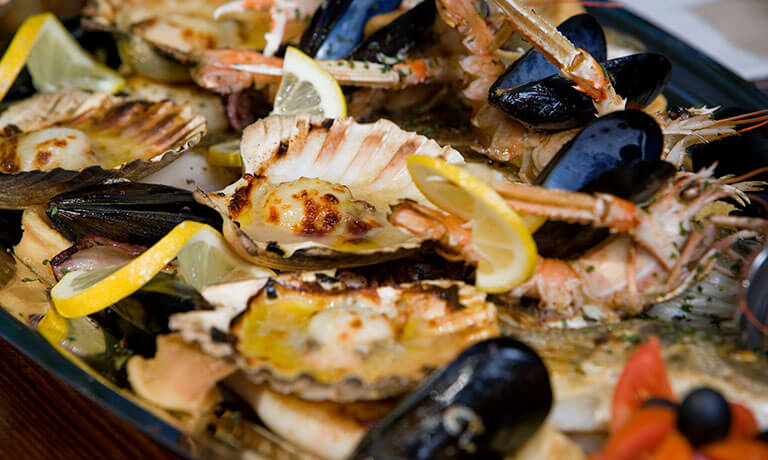 a plate of seafood