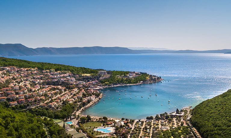 plaža s kućama i drvećem